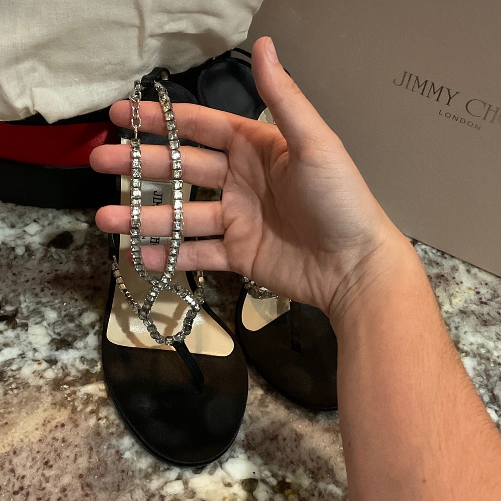 Jimmy Choo Black Heels with Crystal Straps